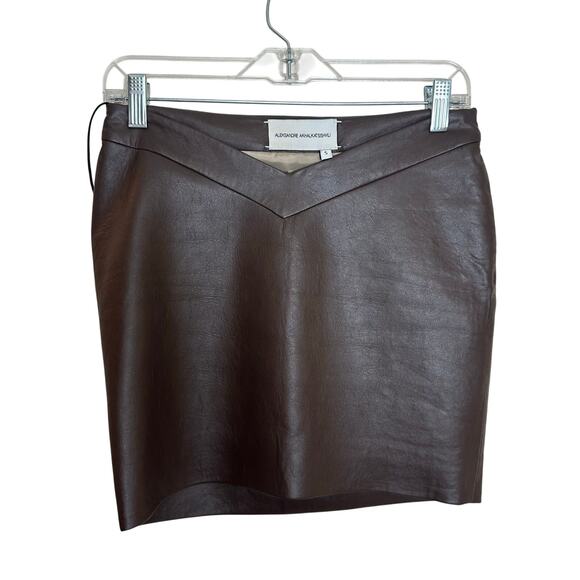 Aleksandre Akhalkatsishvili Dresses & Skirts - Alexsandre Akhalkatsishvili Brown Vegan Leather Mini Skirt V Waist sz S NWOT